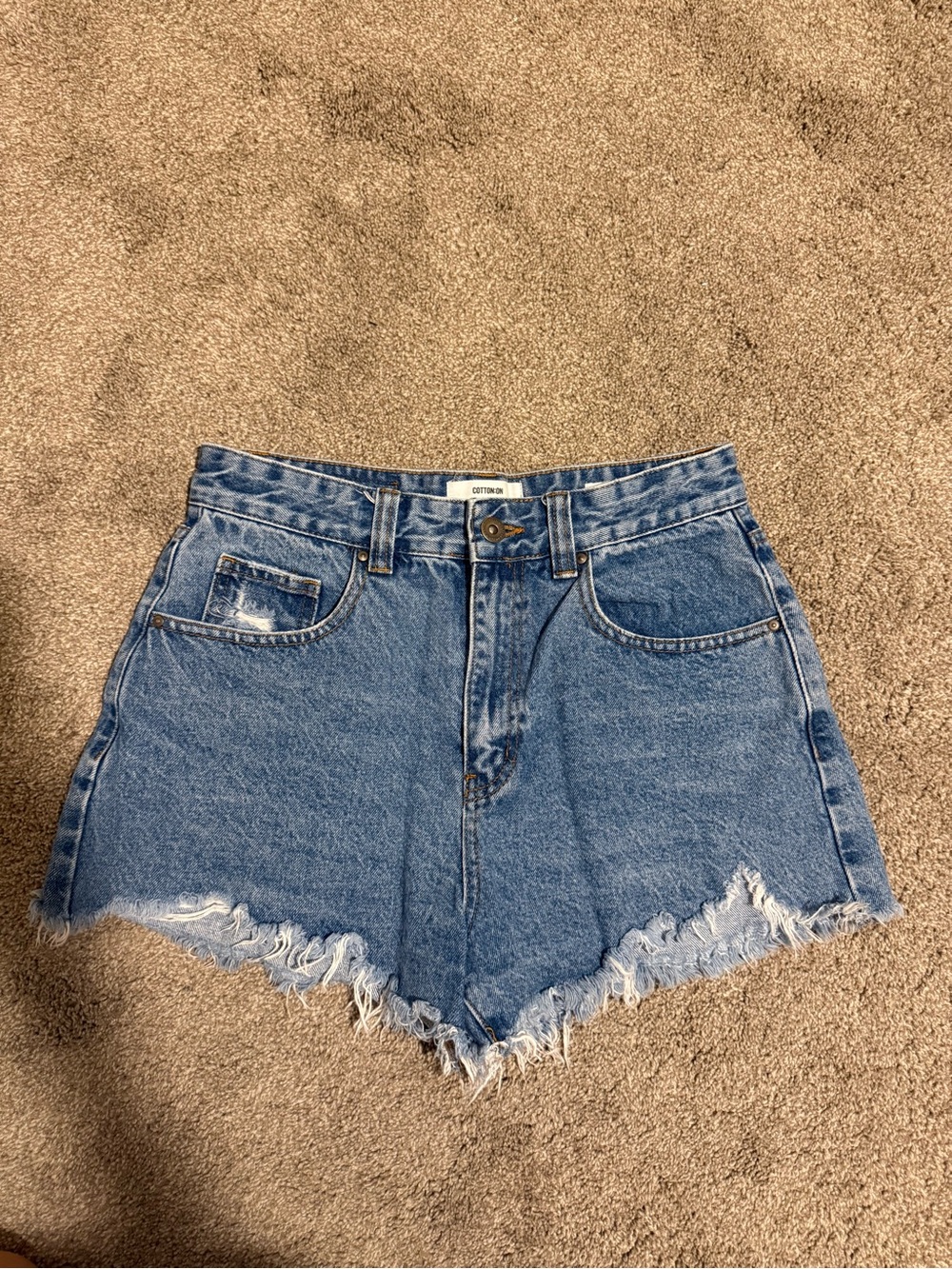 Cotton On High-Waist Distressed Denim Shorts - Blue